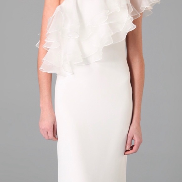 Marchesa Full Length Dress - One Shoulder Ruffles - Picture 1 of 5
